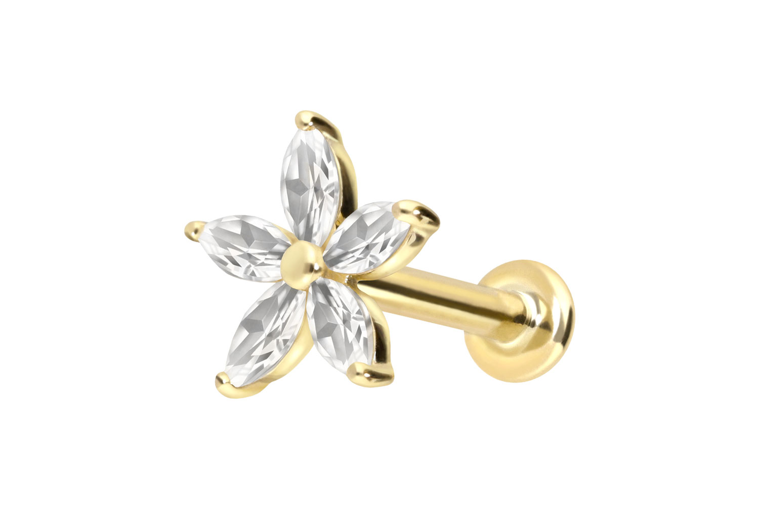 14 Karat Gold Labret Piercing mit Push Fit MOISSANIT-BLUME